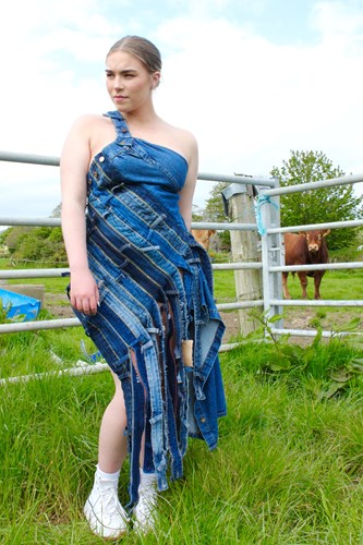 Girl modelling the denim belt dress